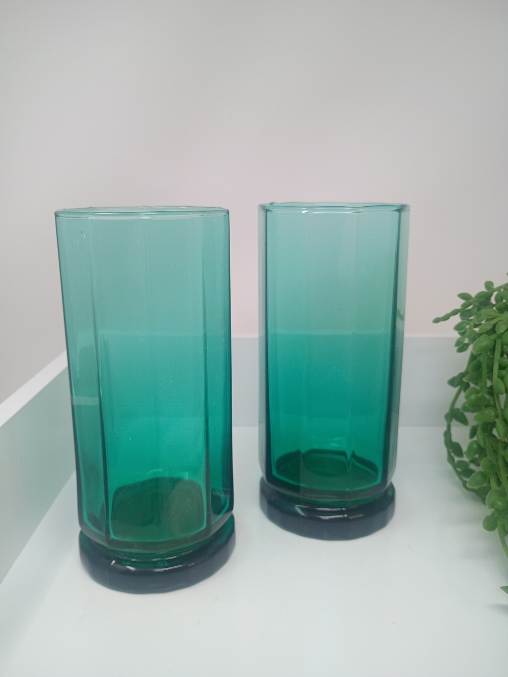 Vintage Anchor Hocking Teal Ombre Tall Glasses - Pair